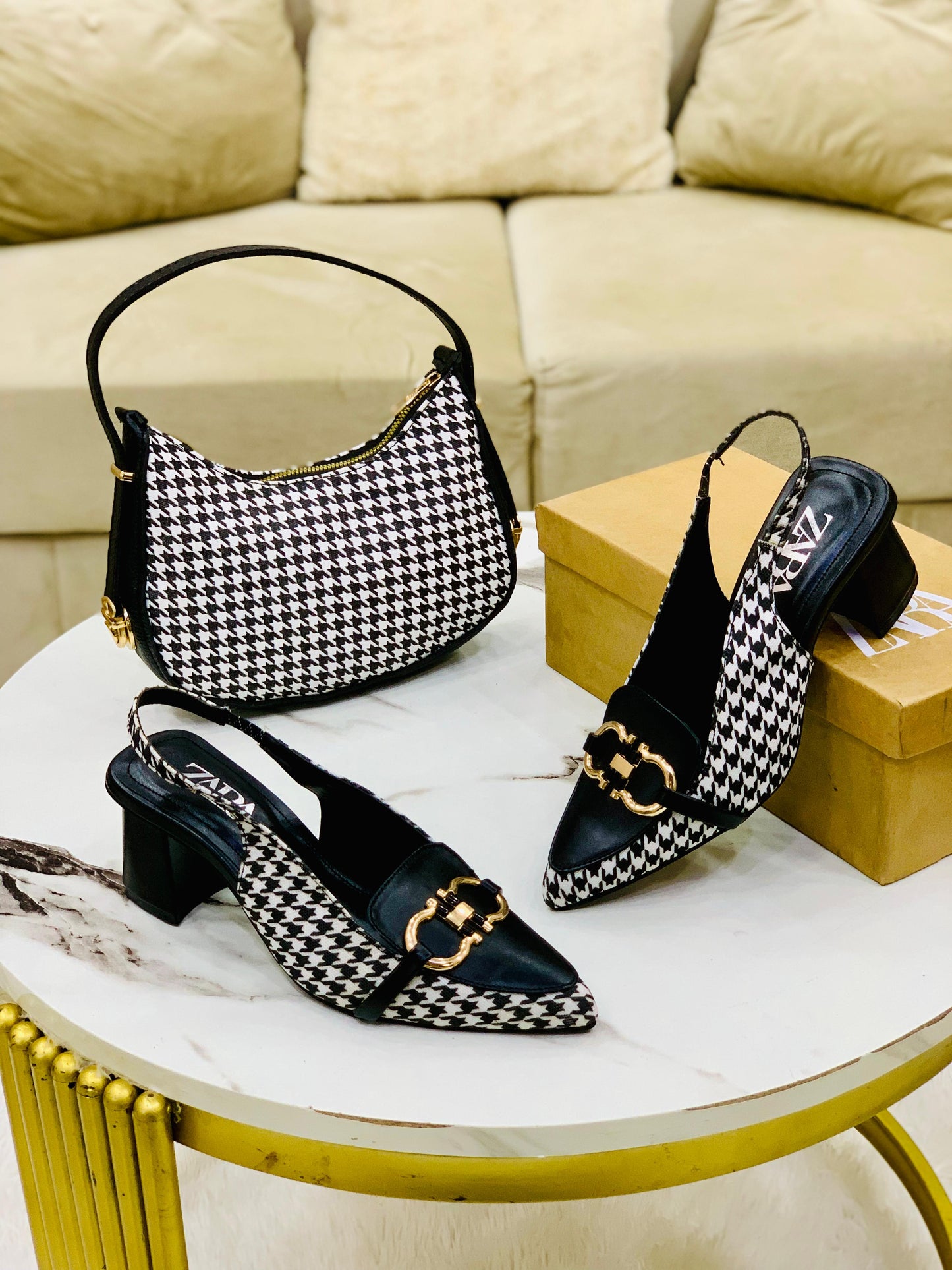 Zara Check Block Heel