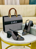 Zara Check Block Heel & Bag Set