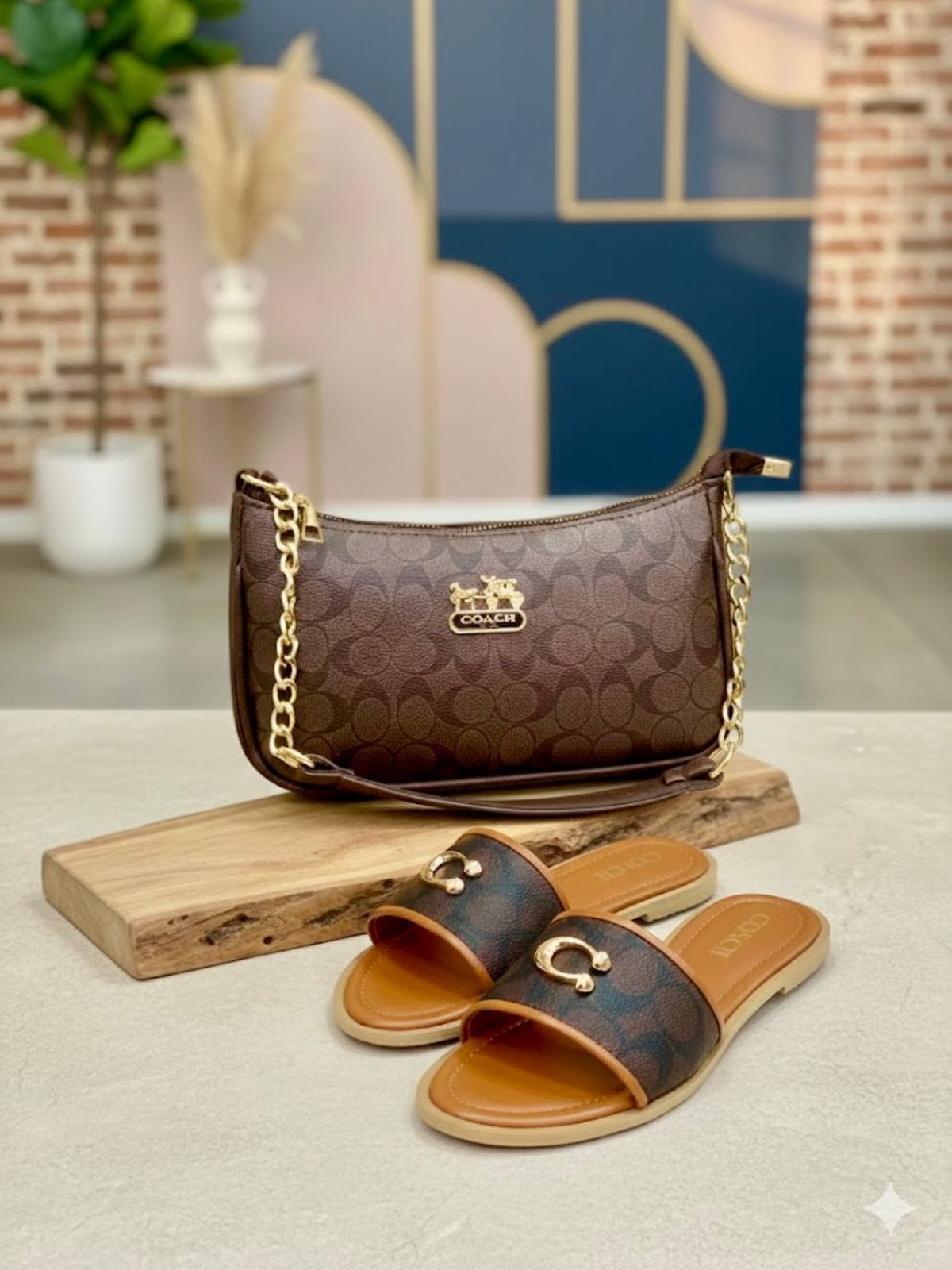 Coach C Buckle Flat Slipper & Crossbody bag Set