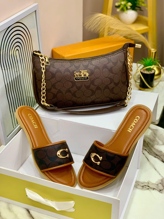 Coach C Buckle Flat Slipper & Crossbody bag Set