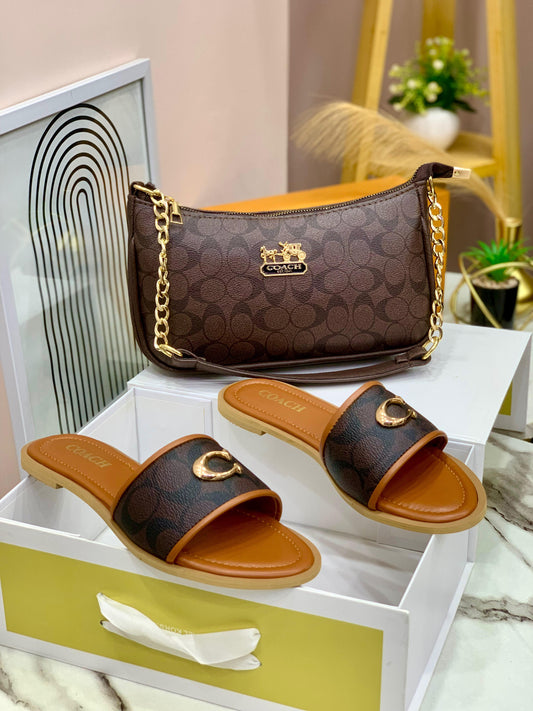Coach C Buckle Flat Slipper & Crossbody bag Set