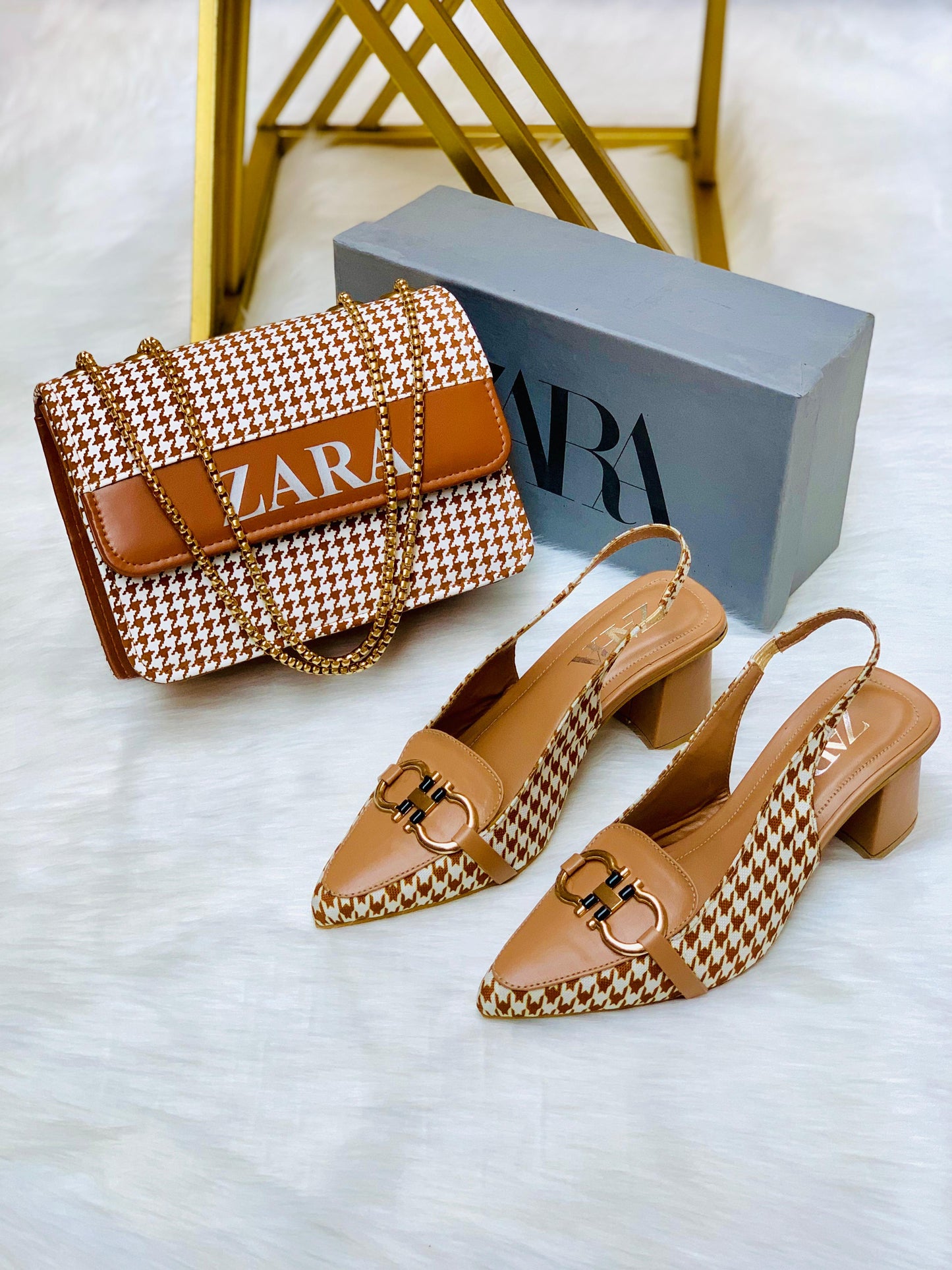 Zara Cheque Block Heel & Bag set