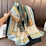 Luxe Labyrinth Monogram Satin Silk Scarf in Sand and Espresso