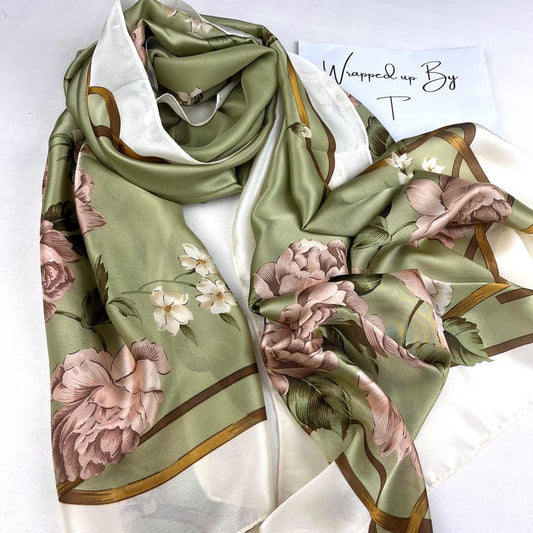 Luxe Equestrian Chain & Monogram Satin Silk Scarf in Crimson and Ivory