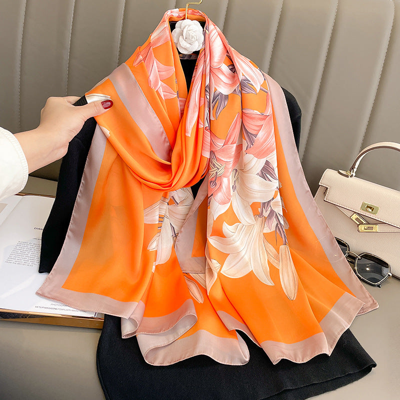 Azure Bouquet Satin Silk Scarf