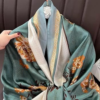 Luxe Labyrinth Monogram Satin Silk Scarf in Sand and Espresso