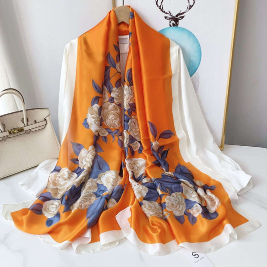 Golden Sun Rose Scarf in Tangerine and Pearl