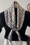 Artistic Abstract Satin Silk Scarf in Royal Blue and Ochre