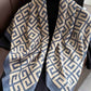 Artistic Abstract Satin Silk Scarf in Royal Blue and Ochre