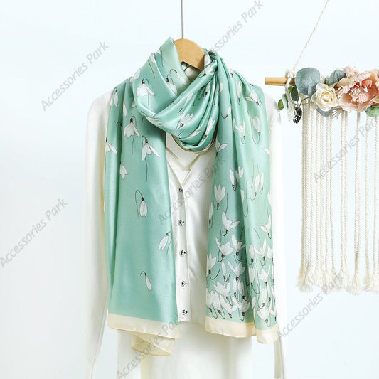 Romantic Peony Garden Satin Scarf in Blush and Onyx