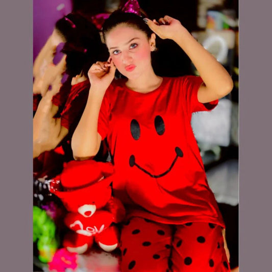 Red Smile with Dotted Style  Printed Pj Suit