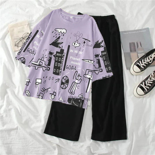 Planet Music Grey Printed Pj Suit