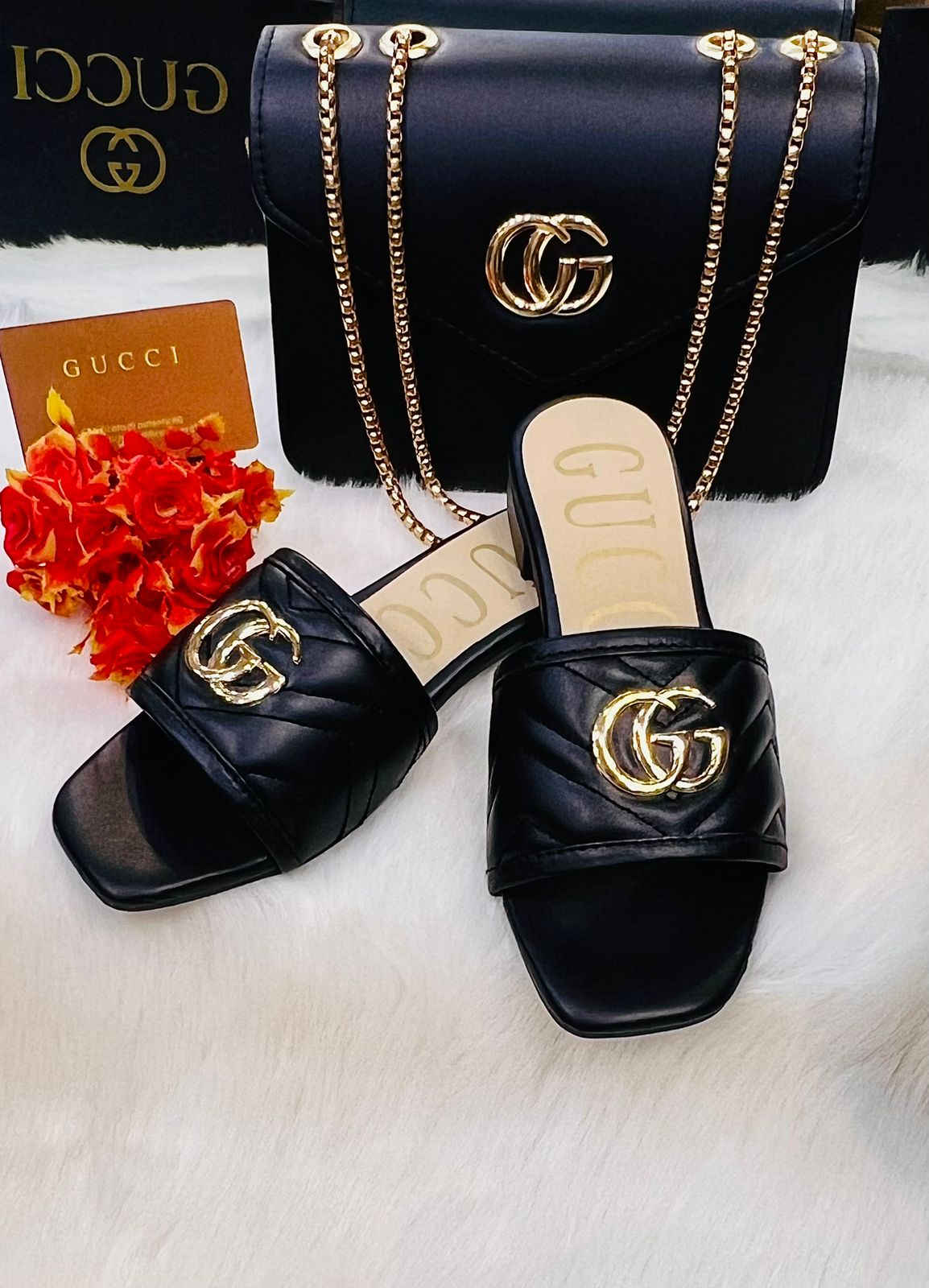 Gucci bag and Slipper