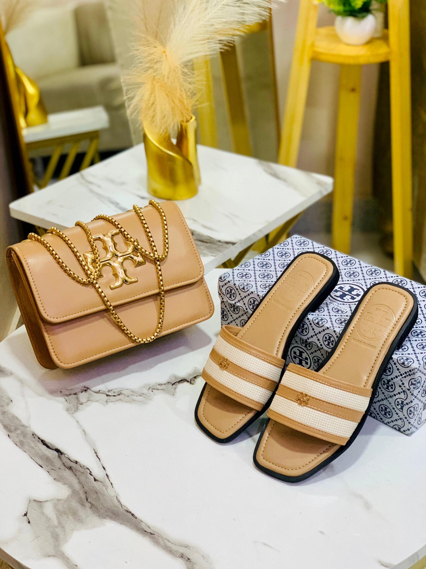Tory Burch Slipper & Bag Set