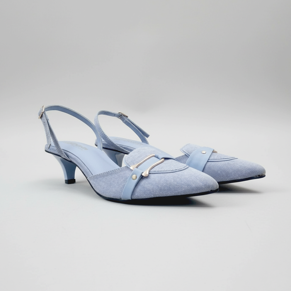 Denim Slingback Kitten Pumps