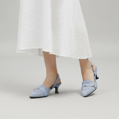Denim Slingback Kitten Pumps