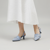 Denim Slingback Kitten Pumps